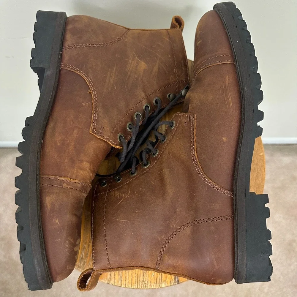 Patina Portland Leather Mens Size 12 Boots Brown Leather Lace Up Ankle Cap Toe
